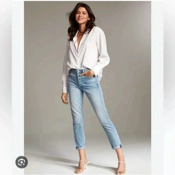 Denim Forum The Ex Boyfriend High Waisted Tapered Relaxed Mid Blue Wash - Picture 3 of 15